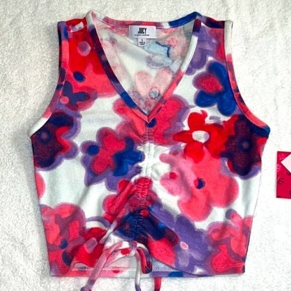 juicy Couture tie dye all over floral tie up sleeveless top size small - Picture 3 of 10